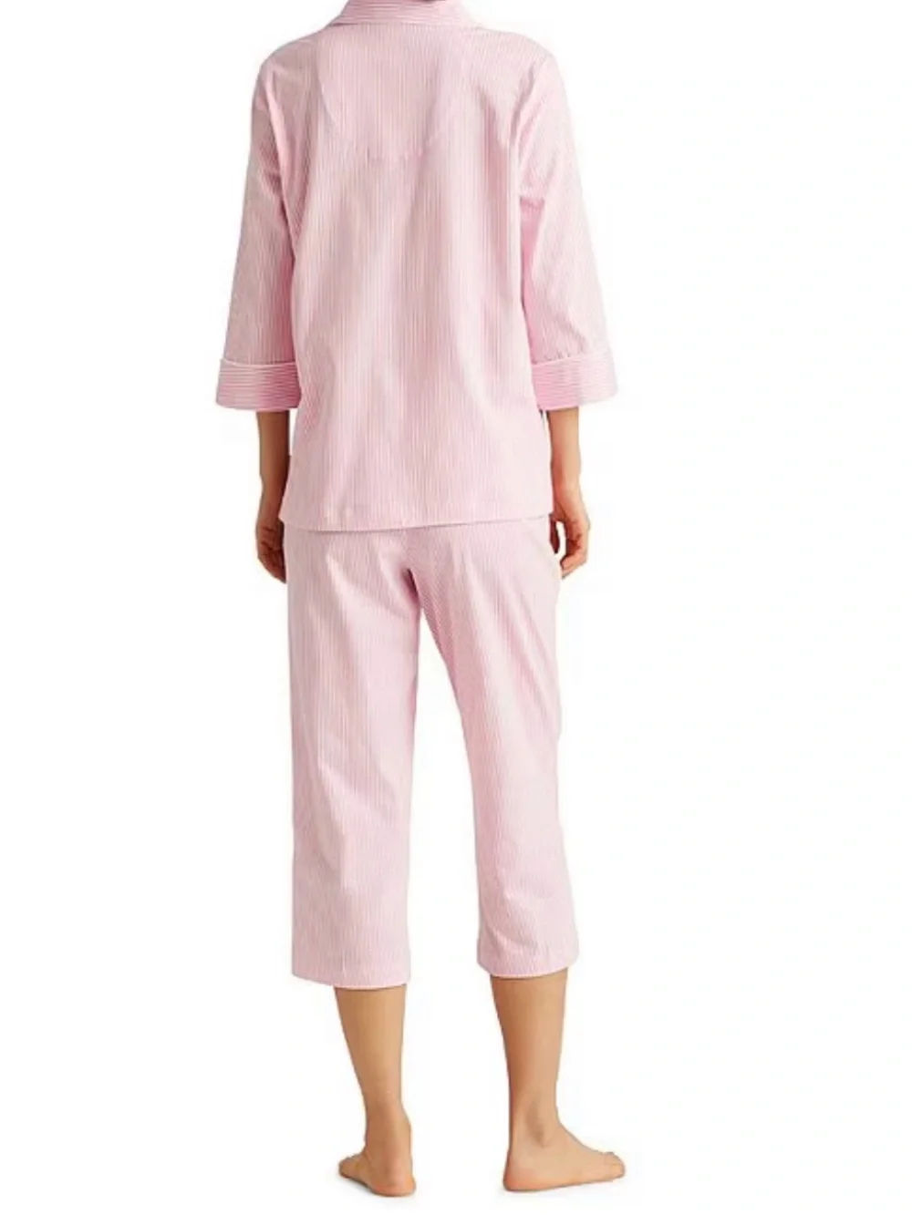 Ralph Lauren Salmon Striped Button-Up Capri Pajama Set